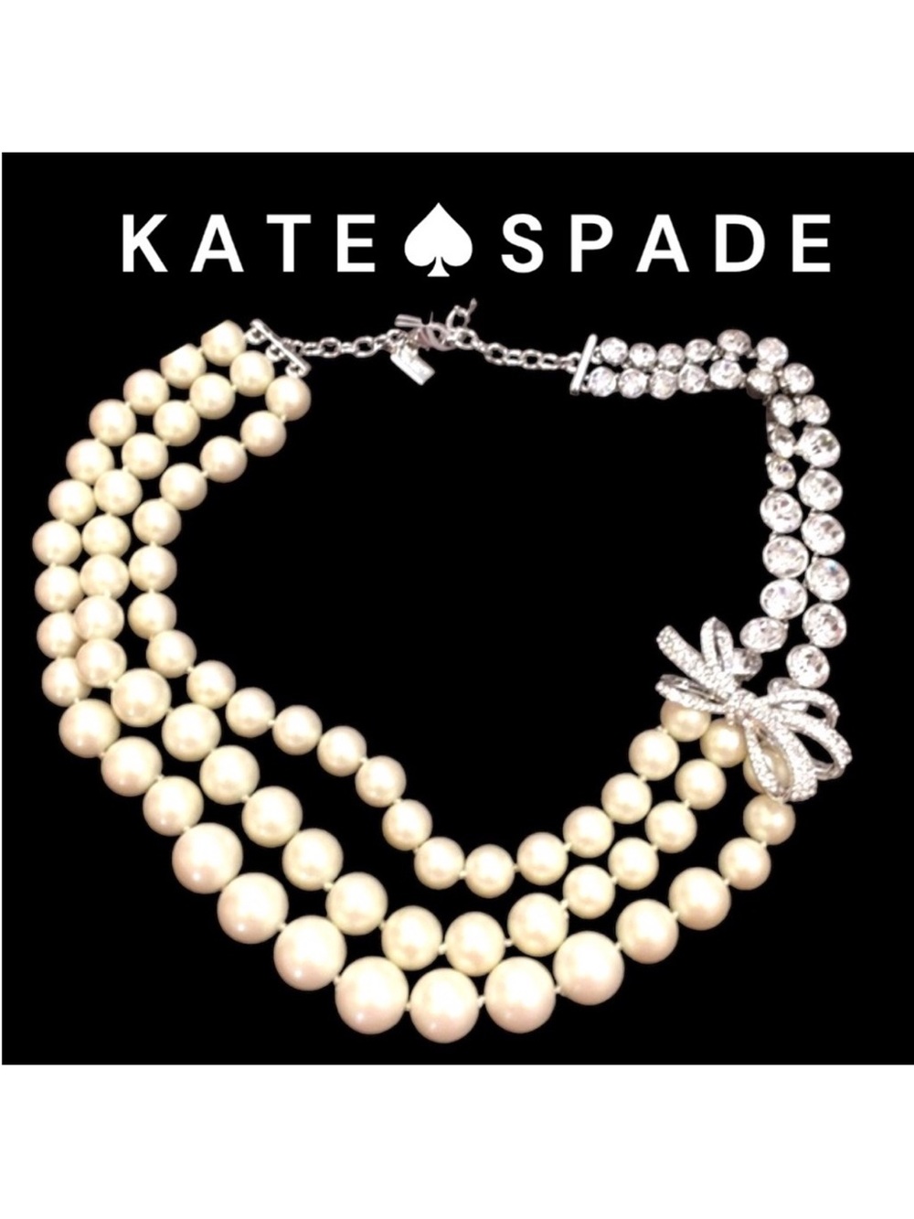 Kate Spade "Pearly Glow" Glass Pearl Crystal Multi Strand Necklace Classic Style